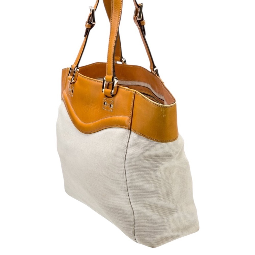 Vintage Gucci Canvas & Leather Tote | Luxury Two-Tone Statement Bag - Picture 4 of 8
